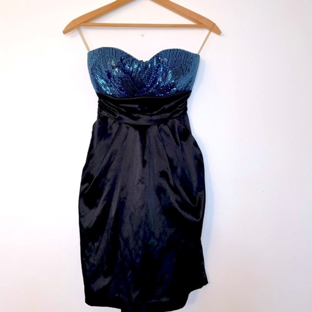 Ruby Rox Dress Size Small Sparkle Strapless Formal Black & Turquoise Party